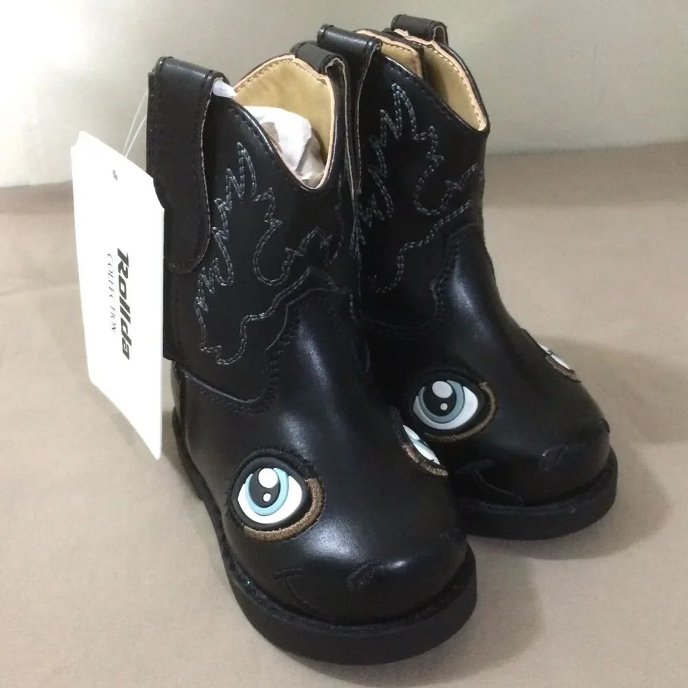 NEW Rollda Toddler Cowboy Boots Pony Western Black Size 3T New Pull On